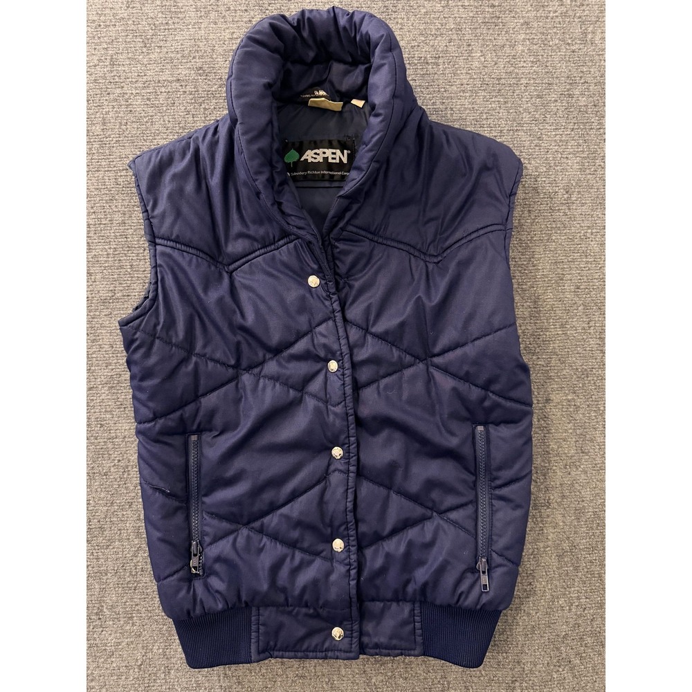 Aspen Unisex Puffer Vest Medium Navy Blue Quilted Western Yoke Snap Front Ribbed